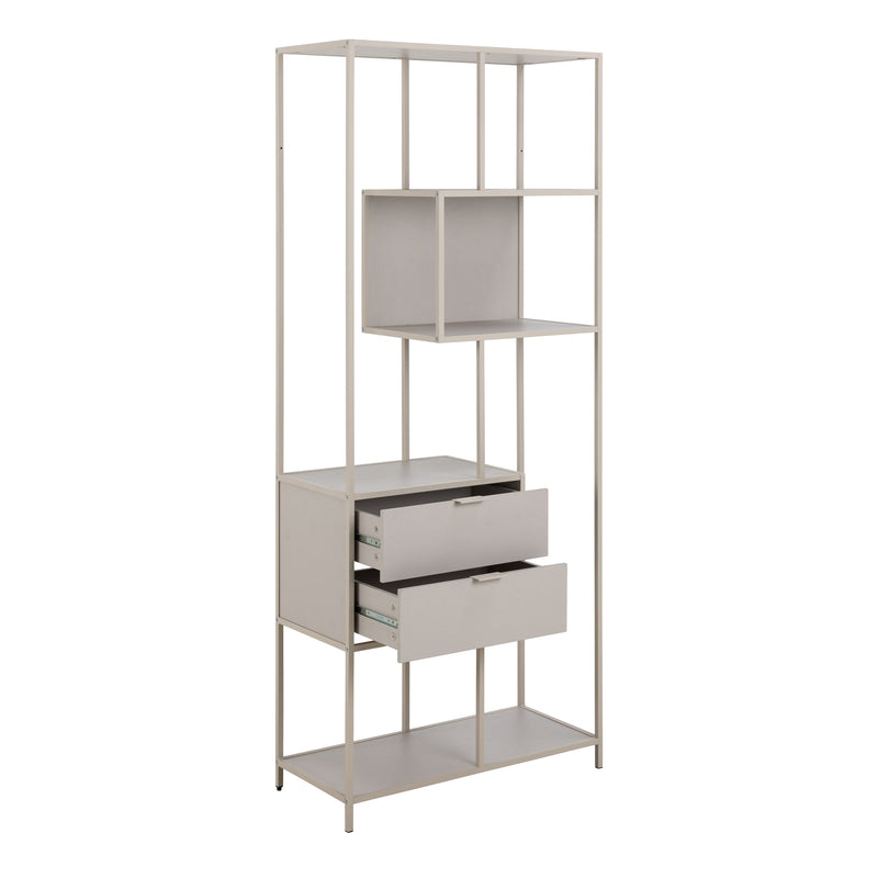 Seaford Tall Grey Metal 2 Drawer Bookcase with 4 Shelves — alternative angle