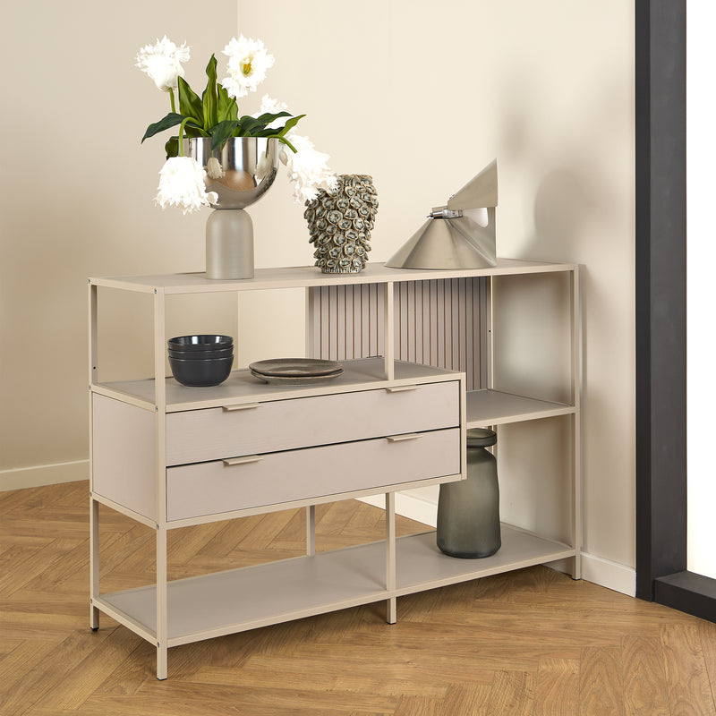 Seaford Grey Storage Unit with 2 Drawers and 3 Shelves — lifestyle setting