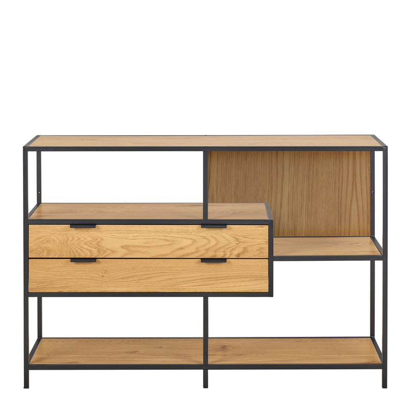Seaford Wide Oak Metal Bookcase 2 Drawers and 3 Shelves in Matt Wild Oak — side angle