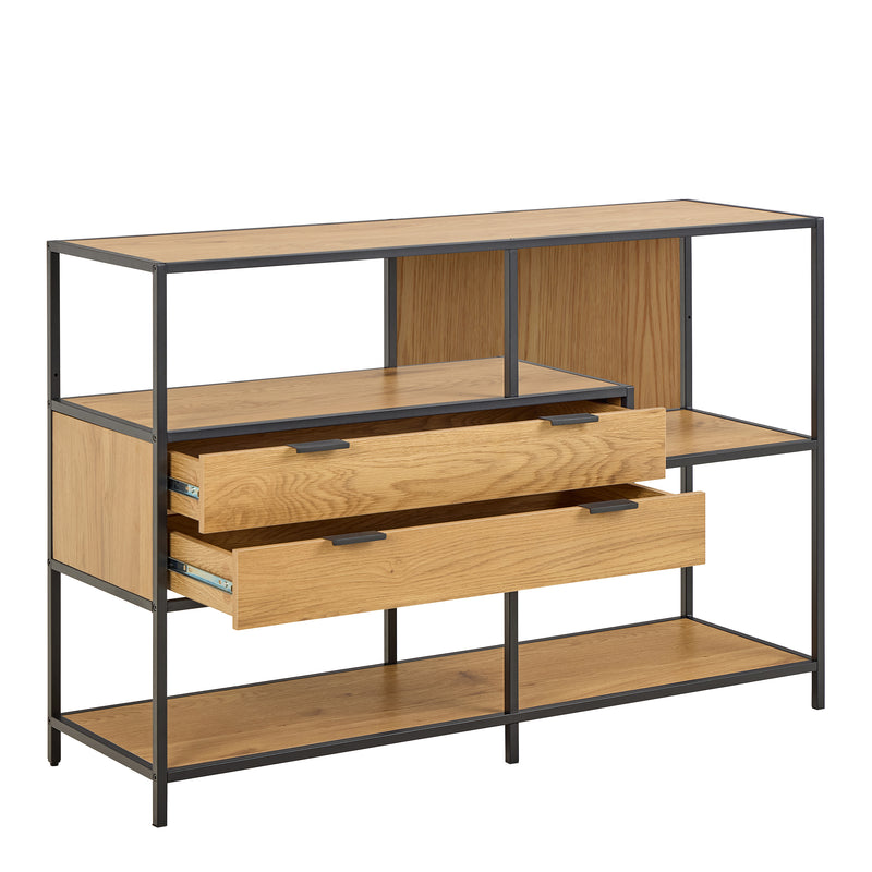 Seaford Wide Oak Metal Bookcase 2 Drawers and 3 Shelves in Matt Wild Oak — alternative angle