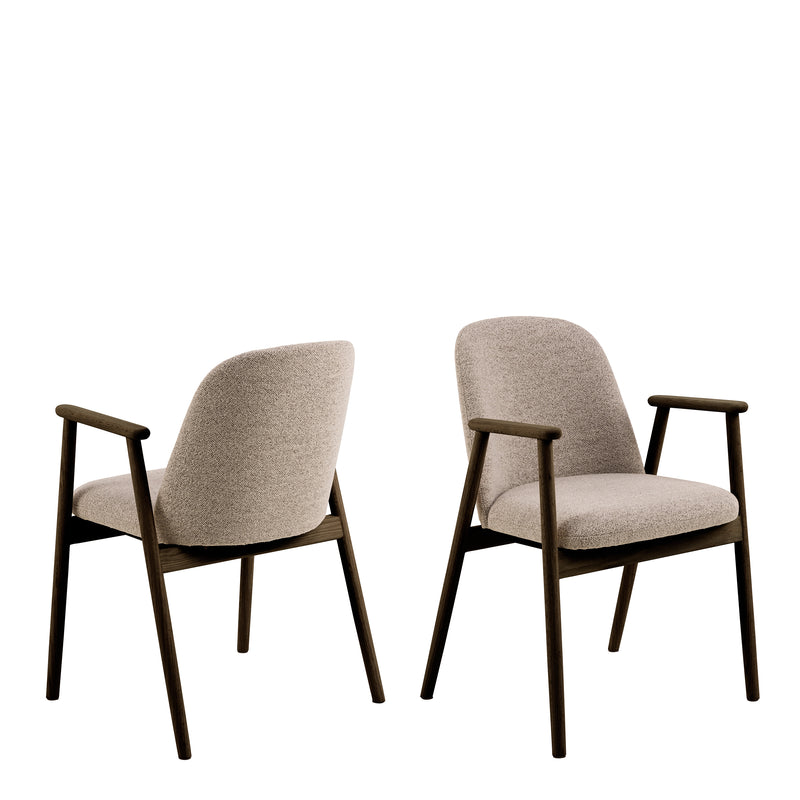 Leo Dining Chairs With Armrest in Monza Fabric Beige Set of 2 — front view