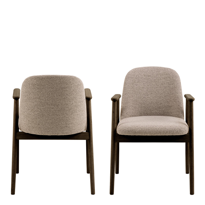 Leo Dining Chairs With Armrest in Monza Fabric Beige Set of 2 — side angle
