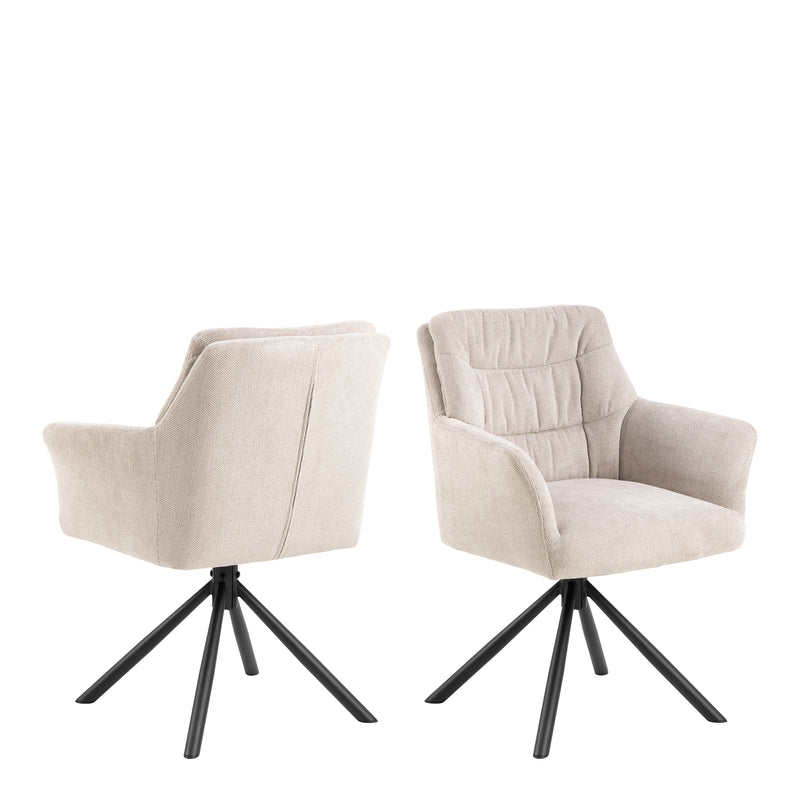 Alonso Swivel Cream Dining Chair with Armrest Set of 2 — front view