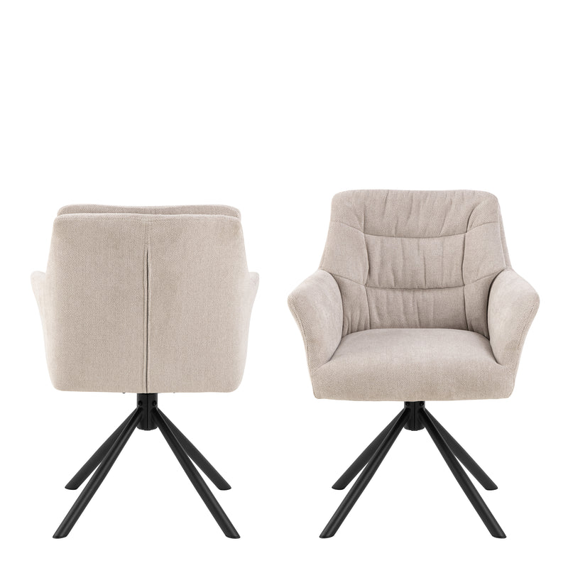 Alonso Swivel Cream Dining Chair with Armrest Set of 2 — side angle