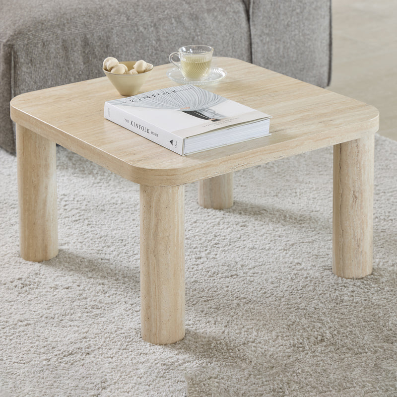 Solano Square Coffee Table in Light Travertine 60 x 60 cm — detail view