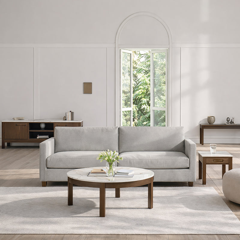 Southampton Round Coffee Table in Cream Ceramic 90x45cm — detail view