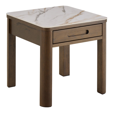 Southampton Square Side Table 1 Drawer in Cream Ceramic — front view