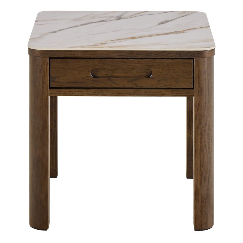 Southampton Square Side Table 1 Drawer in Cream Ceramic — side angle
