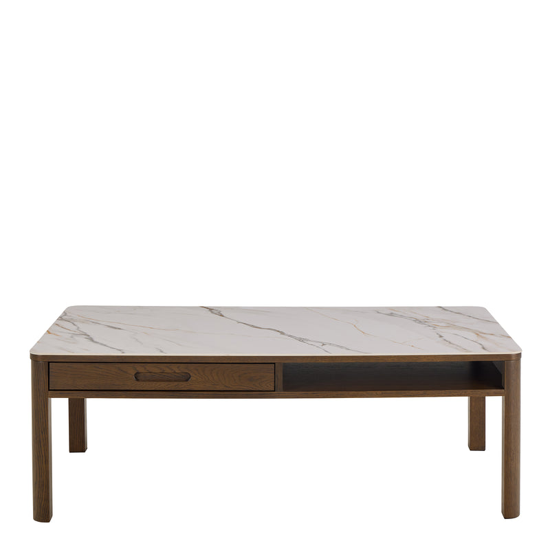 Southampton Rectangular Coffee Table 1 Drawer 1 Shelf  in Cream Ceramic — side angle