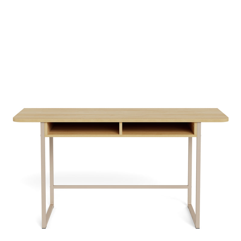 Darlington Console Table With 2 Open Shelves and Oak Top — side angle