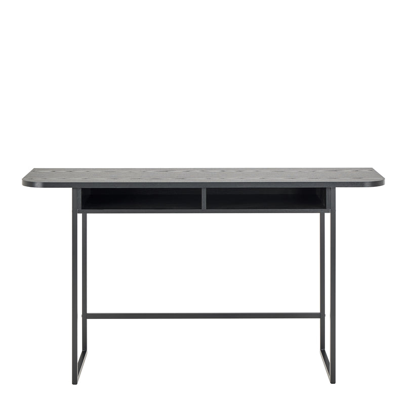 Darlington Console Table With Open Shelf and Oak Top in Black — side angle