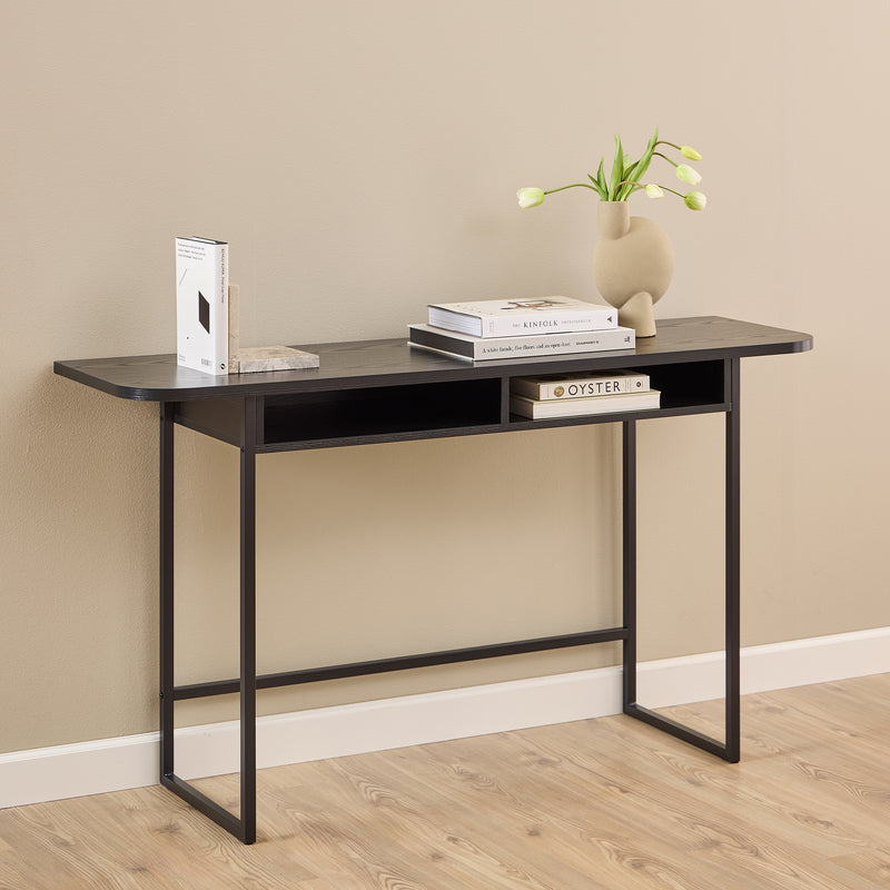 Darlington Console Table With Open Shelf and Oak Top in Black — alternative angle