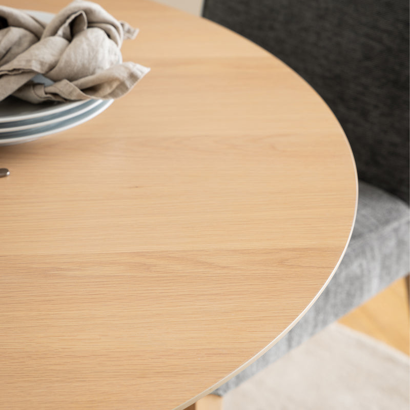 I_Duncan Round Dining Table in White Oak 105cm includes 4 Cassandra Dining Chairs with Armrest in White Oak — alternative angle