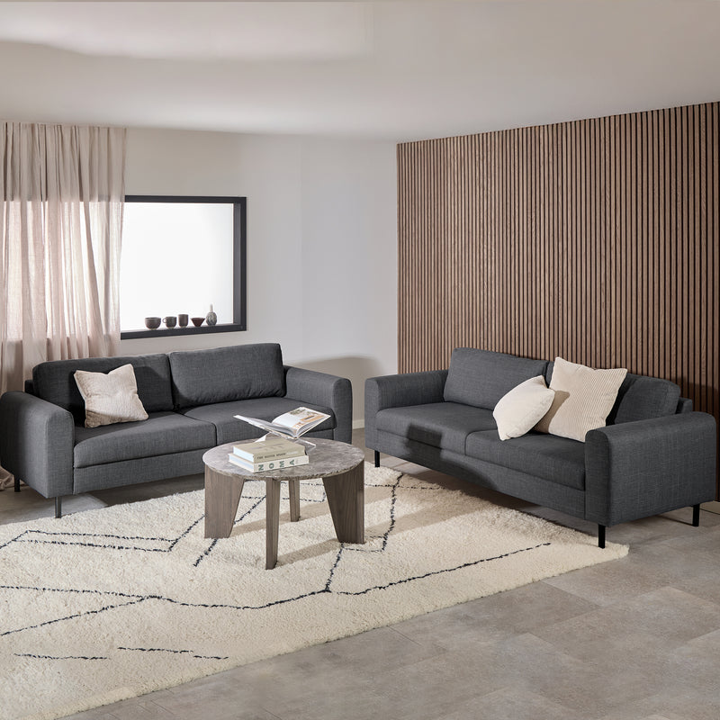 Omaha Set of 2 x 3 Seater Sofas in Basel Dark Grey Fabric — front view