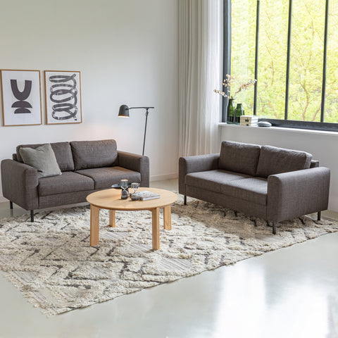 Omaha Set of 2 x 2 Seater Sofas in Basel Light Grey Brown Fabric — front view