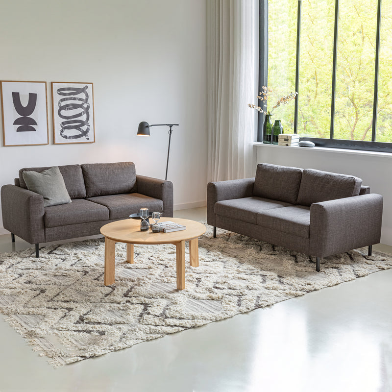 Omaha Set of 2 x 2 Seater Sofas in Basel Light Grey Brown Fabric — front view