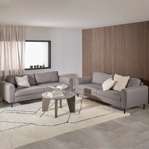 Omaha Set of 2 x 3 Seater Sofas in Basel Light Grey Brown Fabric — front view