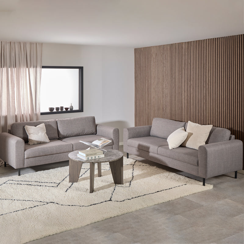 Omaha Set of 2 x 3 Seater Sofas in Basel Light Grey Brown Fabric — front view