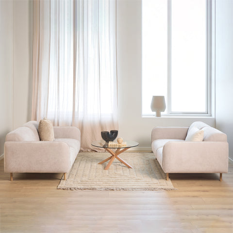 Westham Set of 2 x 2.5 Seater Sofas in Fay Beige Fabric — front view