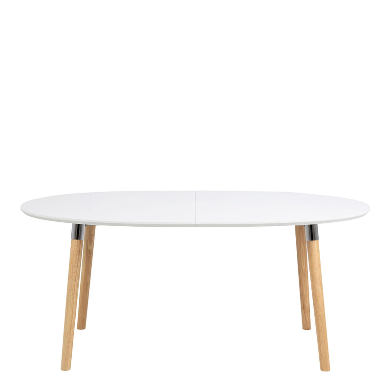 Belina Oval Dining Table in White & Oak — side angle