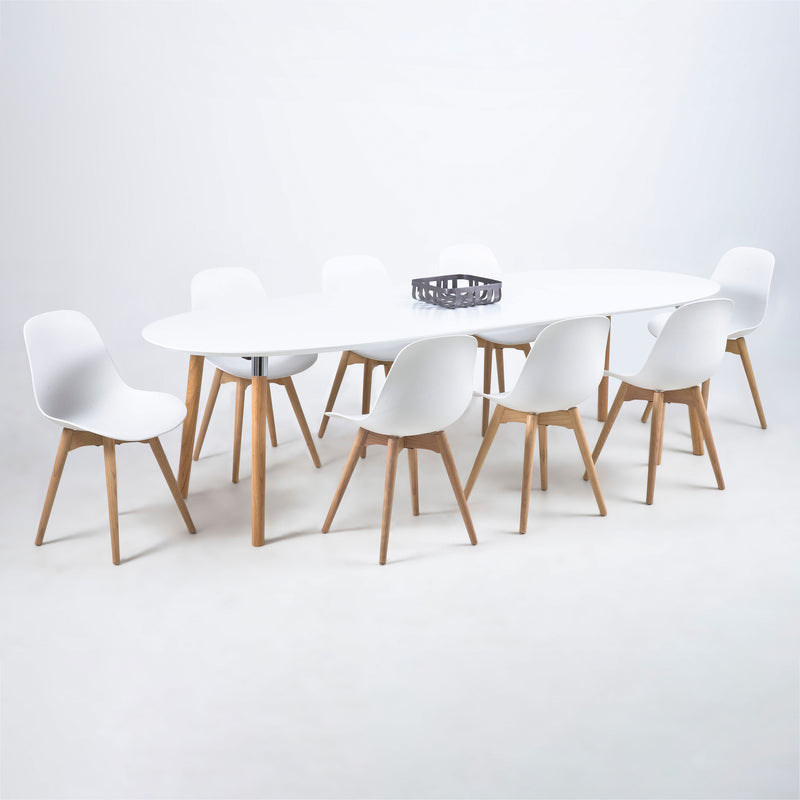 Belina Oval Dining Table in White & Oak — alternative angle