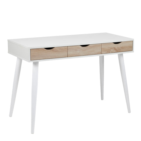 Neptun 3 Drawer Desk in White with 3 Oak Drawers — front view