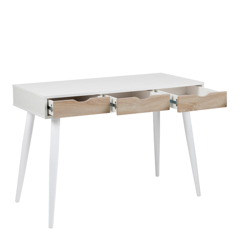 Neptun 3 Drawer Desk in White with 3 Oak Drawers — detail view