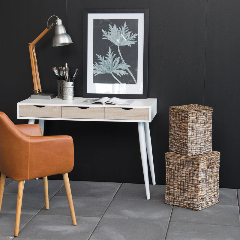 Neptun 3 Drawer Desk in White with 3 Oak Drawers — alternative angle