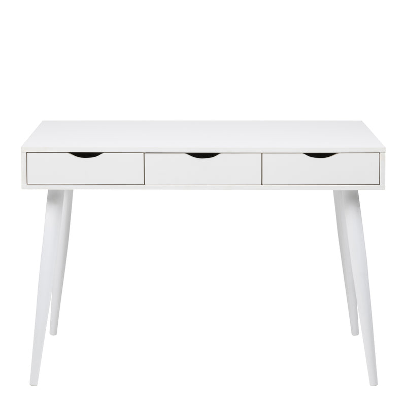 Neptun 3 Drawer Office Desk in White — side angle