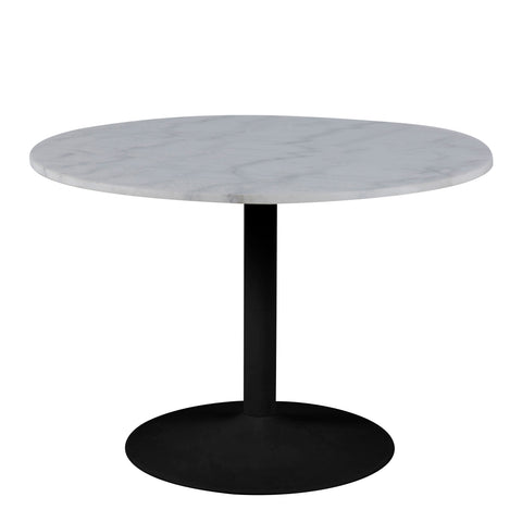 Tarifa Round Dining Table with White Polished Marble Top and Black Base 110cm — front view