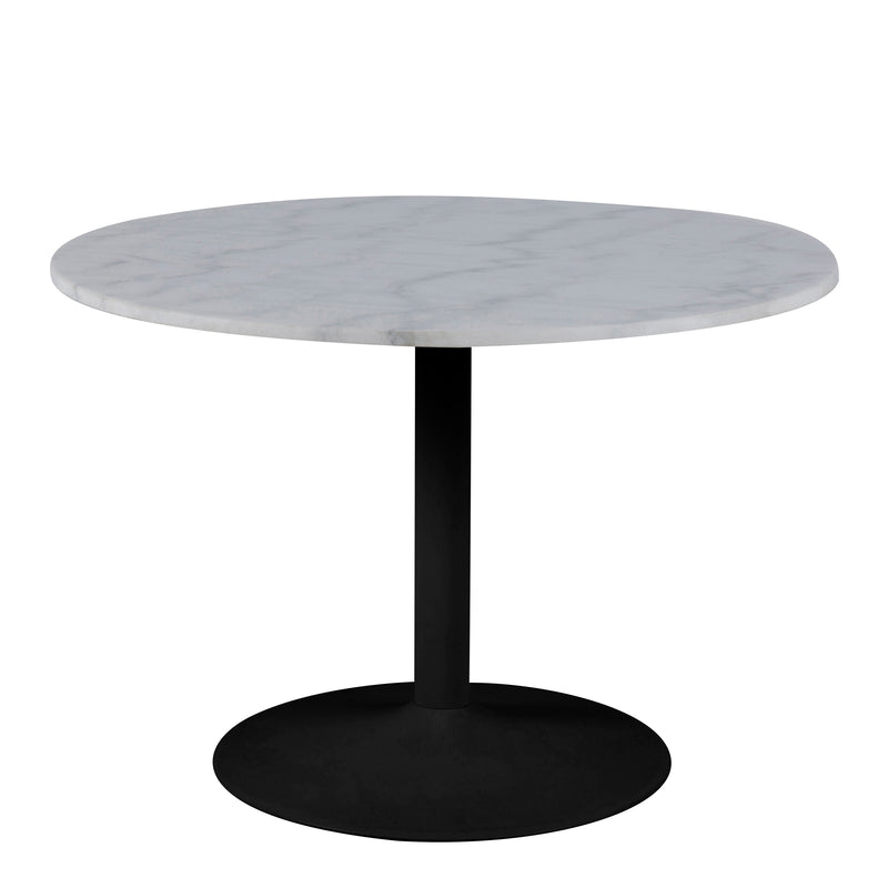 Tarifa Round Dining Table with White Polished Marble Top and Black Base 110cm — front view