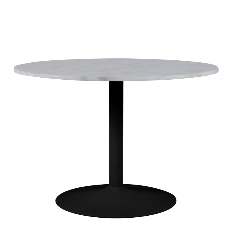 Tarifa Round Dining Table with White Polished Marble Top and Black Base 110cm — side angle