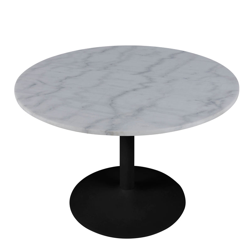 Tarifa Round Dining Table with White Polished Marble Top and Black Base 110cm — detail view