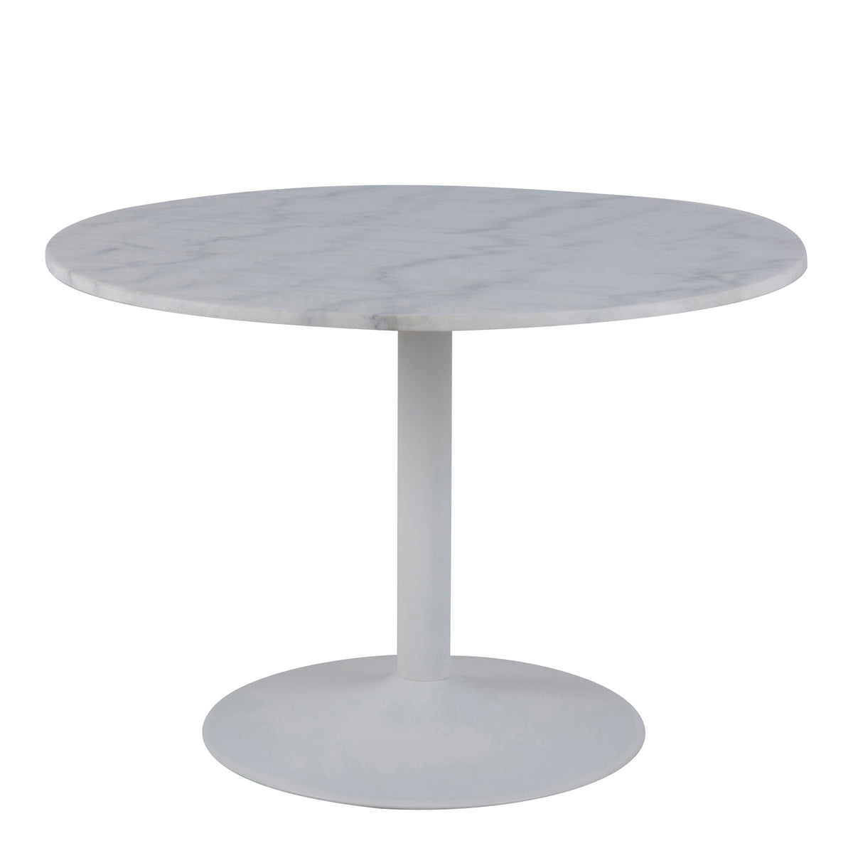 Tarifa Round Dining Table with White Polished Marble Top and White Base 110cm — front view