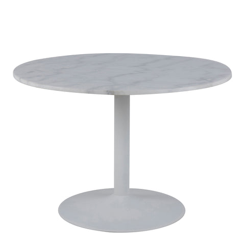 Tarifa Round Dining Table with White Polished Marble Top and White Base 110cm — front view