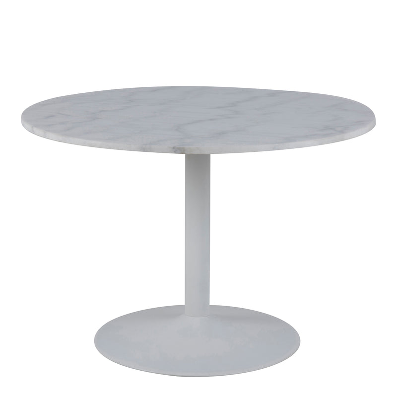 Tarifa Round Dining Table with White Polished Marble Top and White Base 110cm — front view