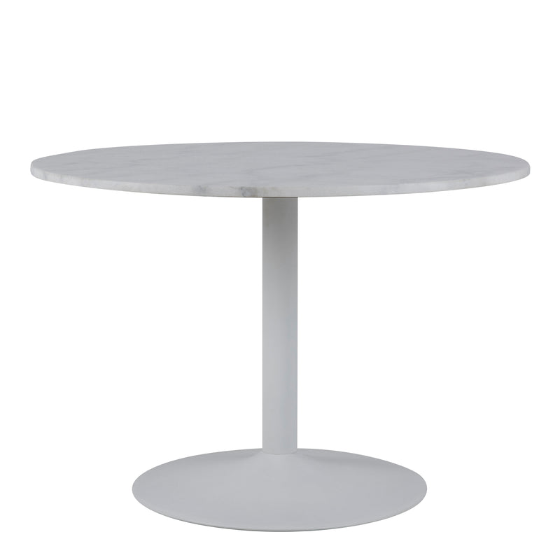 Tarifa Round Dining Table with White Polished Marble Top and White Base 110cm — side angle