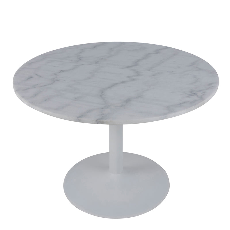 Tarifa Round Dining Table with White Polished Marble Top and White Base 110cm — detail view