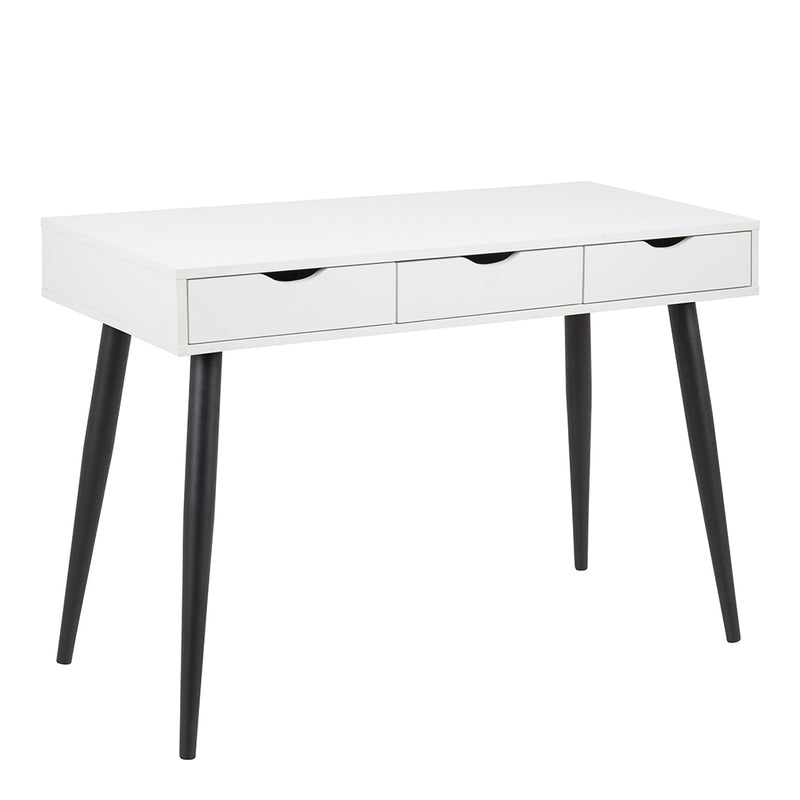 Neptun 3 Drawer Office Desk in White with Black Legs — front view