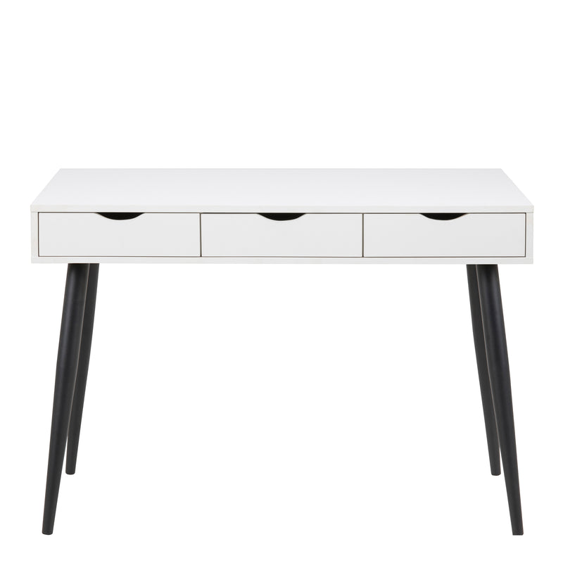 Neptun 3 Drawer Office Desk in White with Black Legs — side angle