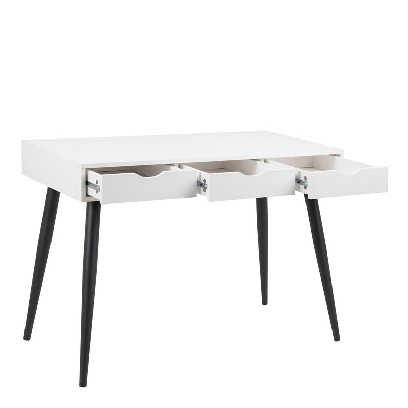 Neptun 3 Drawer Office Desk in White with Black Legs — detail view