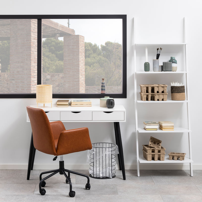 Neptun 3 Drawer Office Desk in White with Black Legs — alternative angle