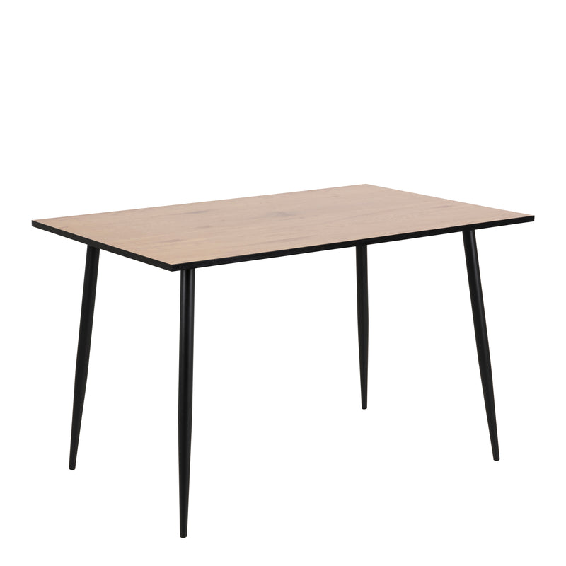 Wilma Dining Table with Oak Top & Black Legs 120x80cm includes 4 Celia Dining Chairs in Light Grey — side angle