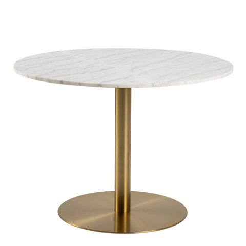 Corby Round Dining Table with White Polished Marble Top & Gold Base — front view