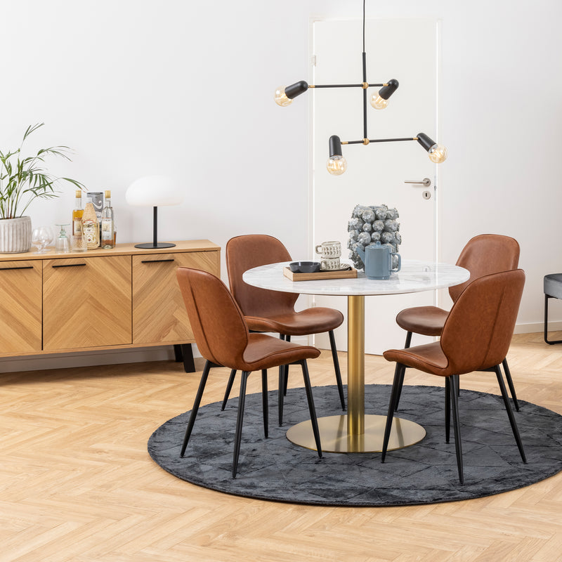Corby Round Dining Table with White Polished Marble Top & Gold Base — side angle