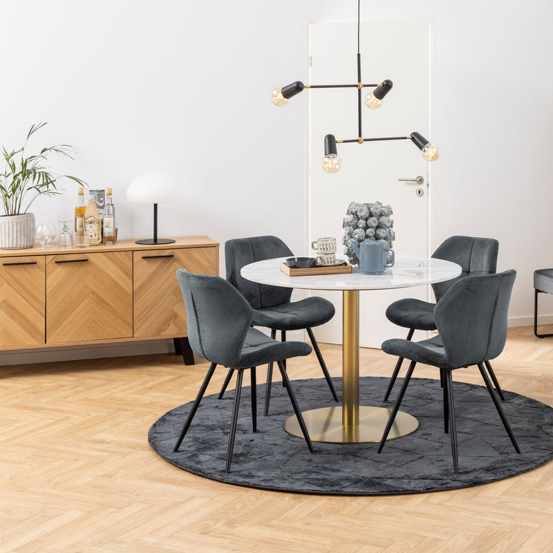 Corby Round Dining Table with White Polished Marble Top & Gold Base — detail view