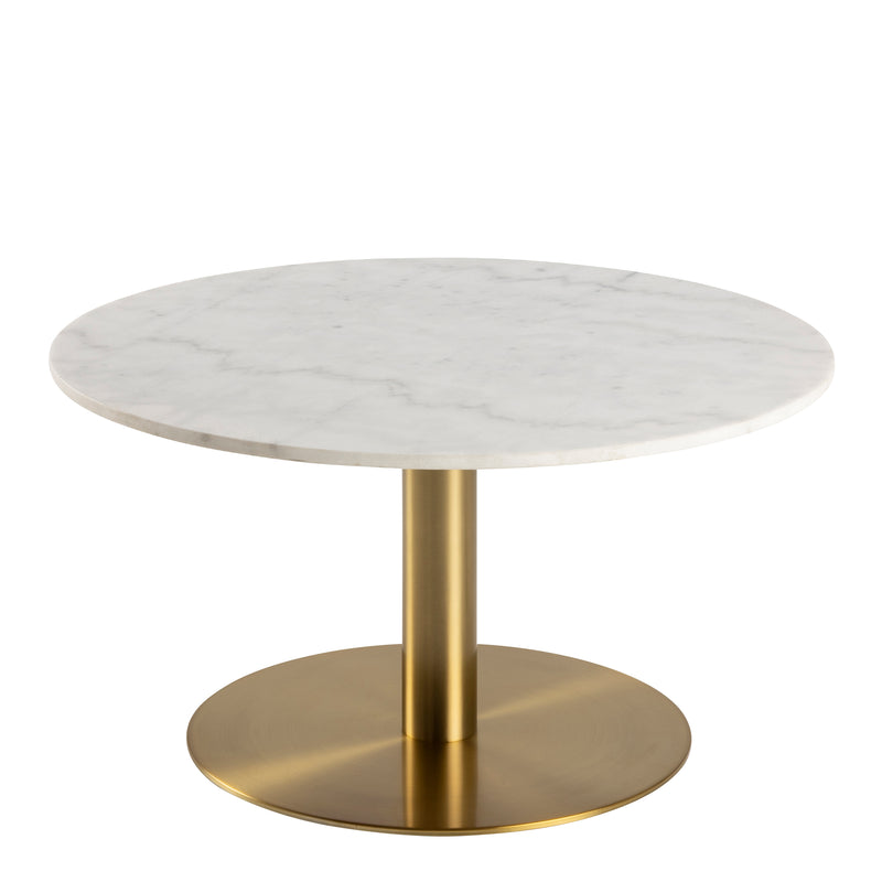 Corby Round Coffee Table with White Polished Marble Top & Gold Base — front view