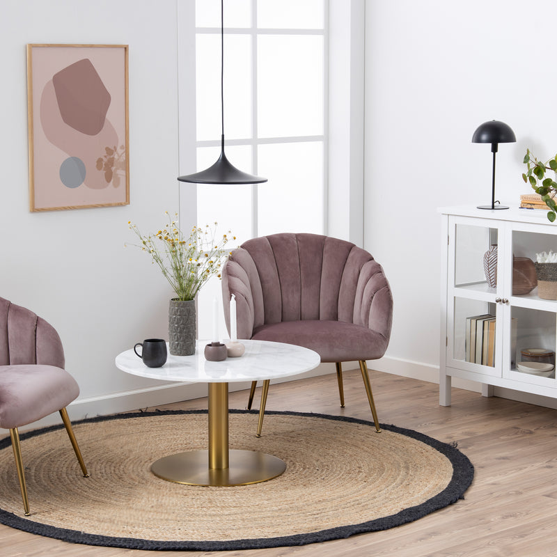 Corby Round Coffee Table with White Polished Marble Top & Gold Base — detail view