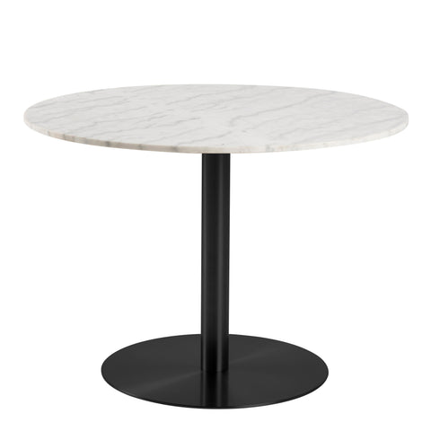 Corby Round Dining Table with White Polished Marble Top & Black Base — front view