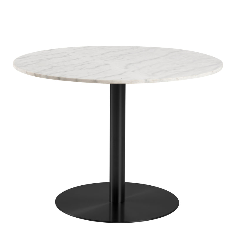Corby Round Dining Table with White Polished Marble Top & Black Base — front view